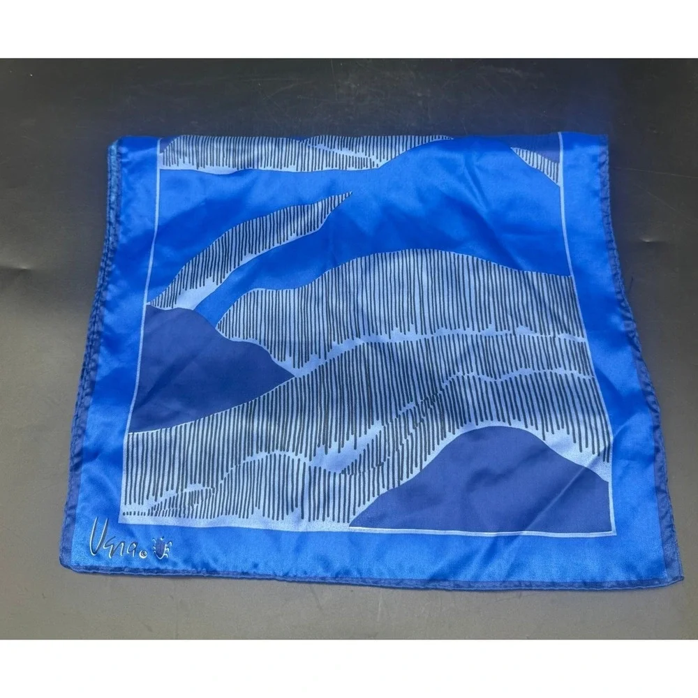 Vera Vintage Blue Abstract Landscape Scarf Ladybug Logo 43